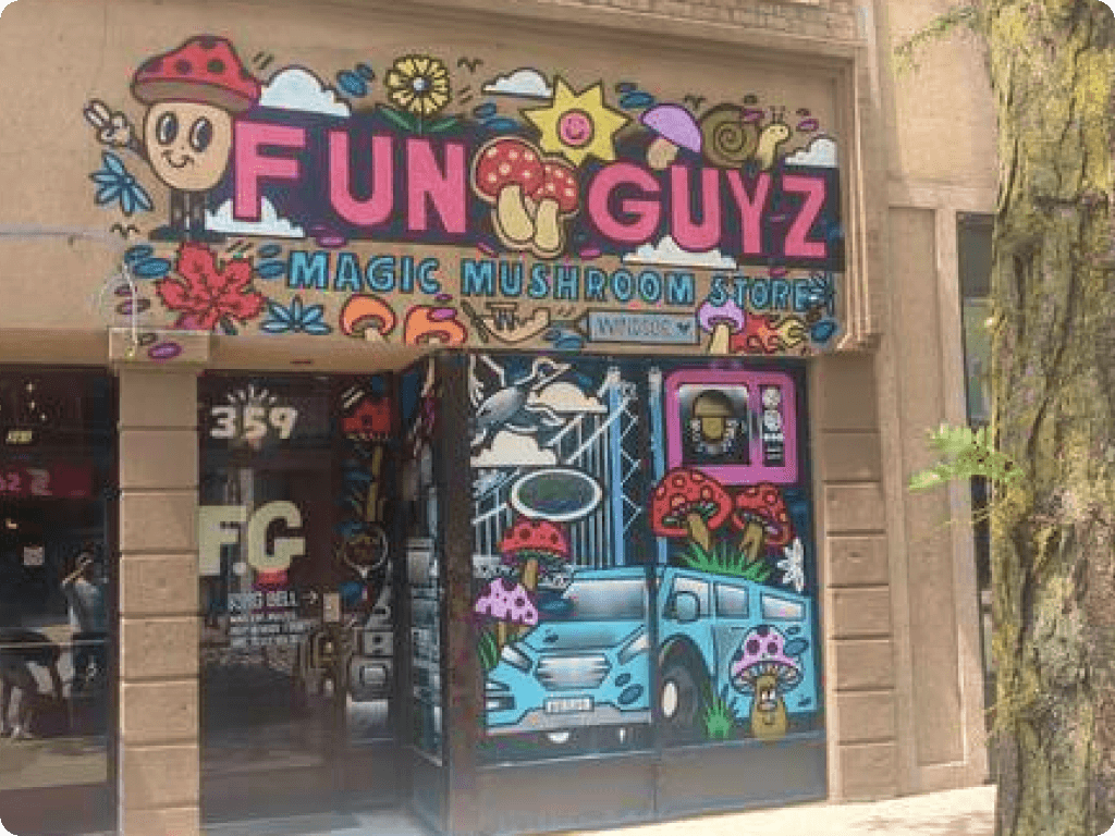 The outside view of Funguyz magic mushroom dispensary in Windsor