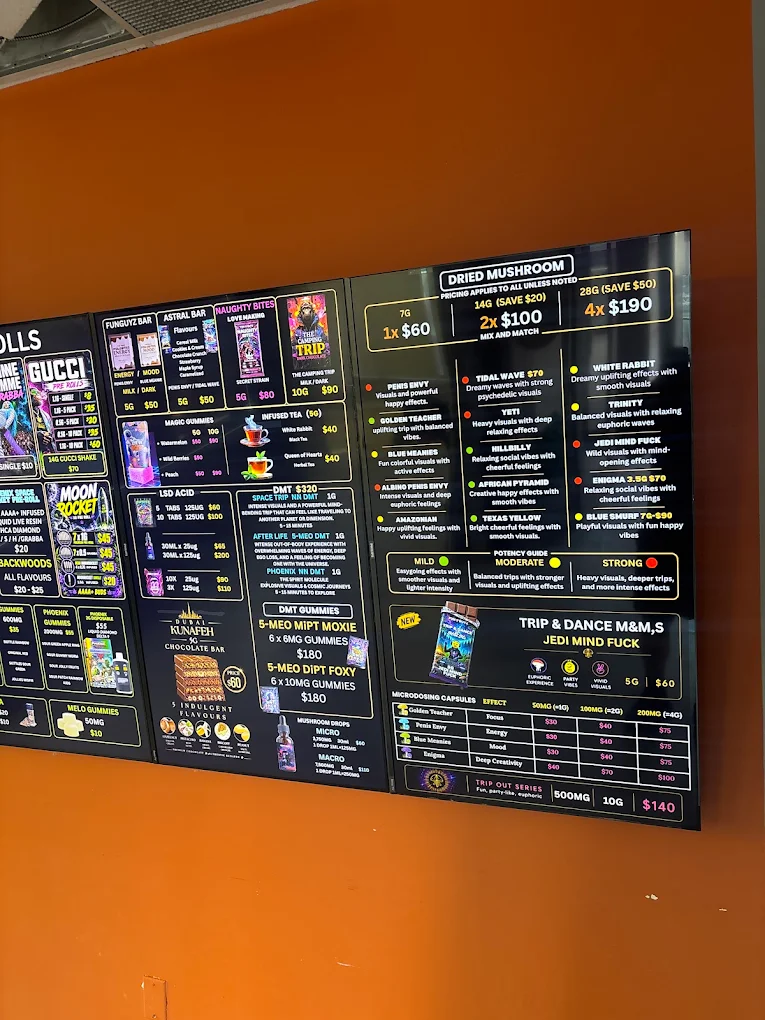 Menu board at FunGuyz Enfield Pl, Mississauga